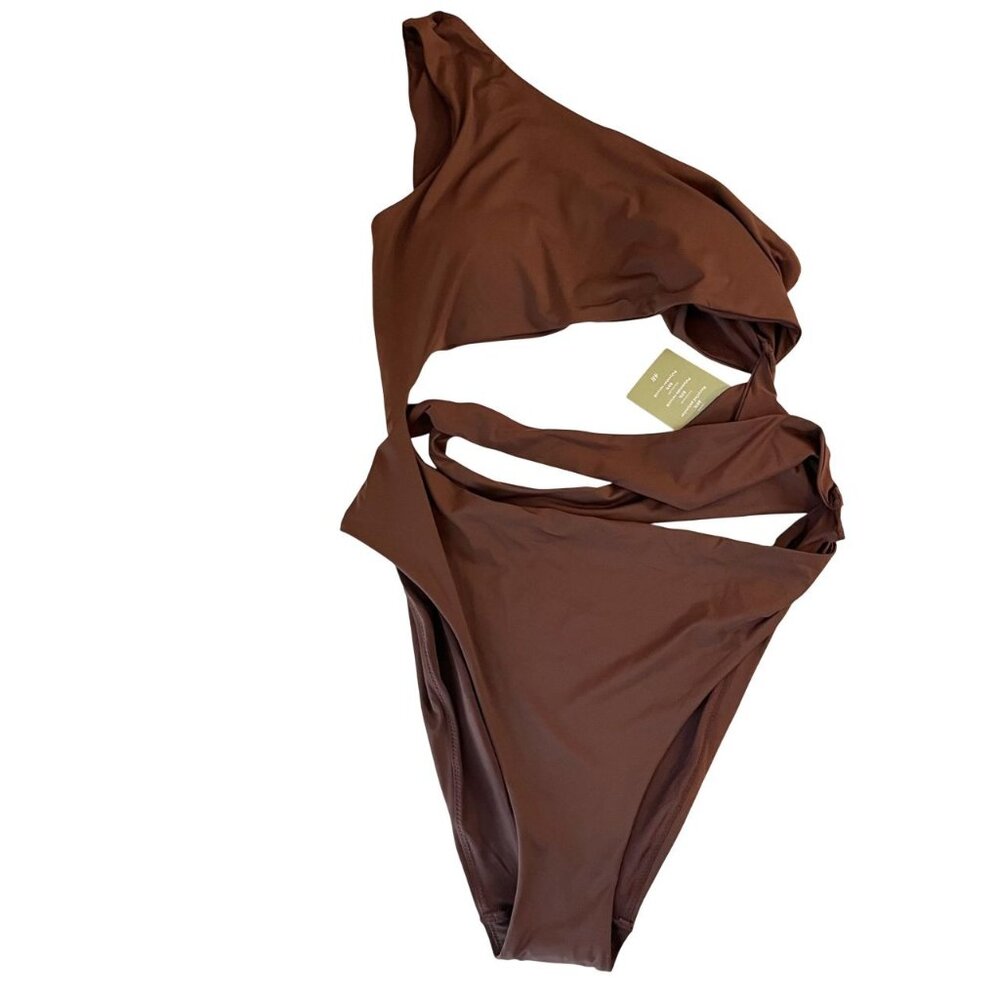 NEW H&M Brown Cut Out One Piece Swimsuit - Size XL